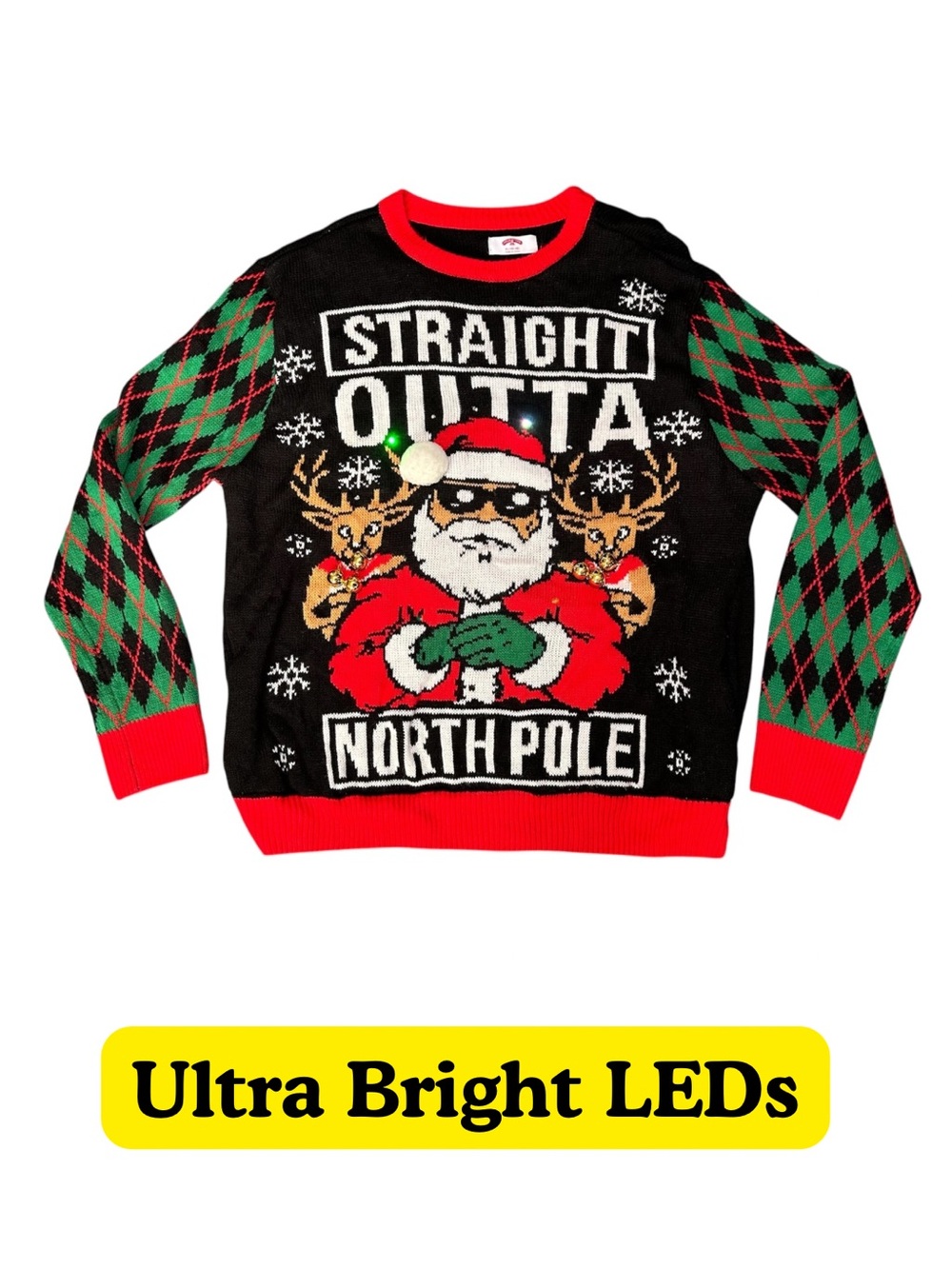 Straight Outta North Pole Christmas Sweater LIGHTS UP & BELLS Mens  XL 46-48